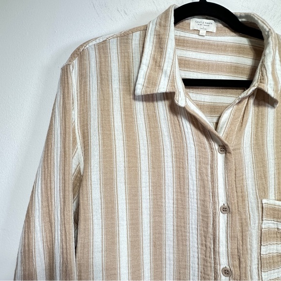 Gentle Fawn Sonia Cotton Gauze Button Down Shirt Sand Stripe Relaxed Fit Size L - Picture 2 of 7